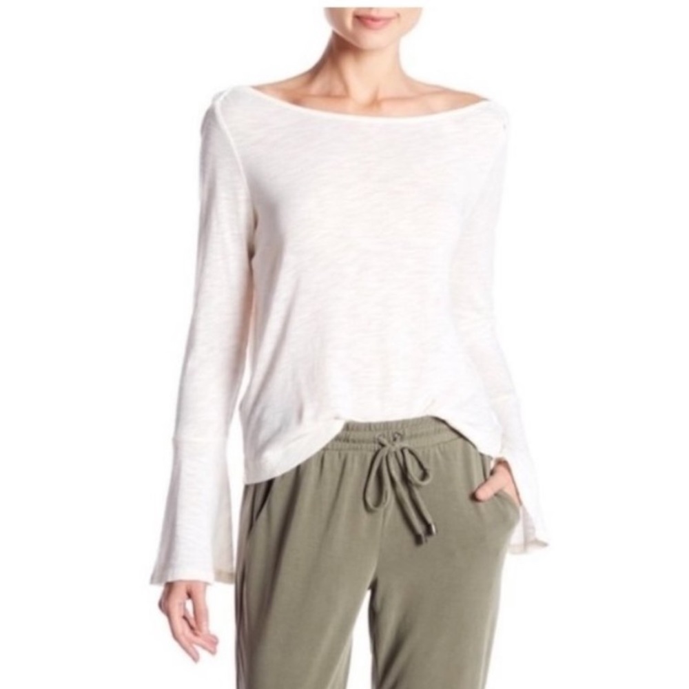 Splendid Women's Heavy Slub Top with Bell Sleeve white long sleeve